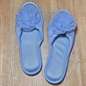 Vanity Fair Womens Blue Nylon House Shoes Bedroom Slippers Rubber Sole Small 5 6
